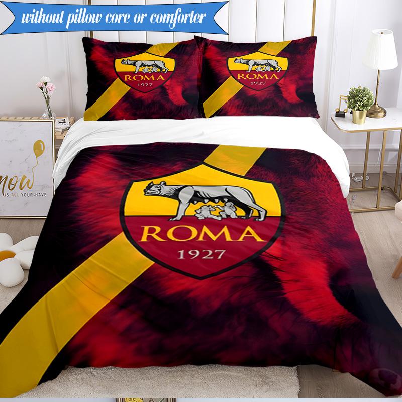 3PCS AS Roma1 Football club Printed Soft Bedding Set,Including 1pc Duvet Cover And 2pcs Pillowcases Perfect for Bedroom, Dormitory, Fan gift
