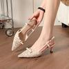 Summer Women Vulcanized Shoes Bow Embroidered Lace High Heels Pointed Thin Heel Comfort Hollow Sandals Slender Design