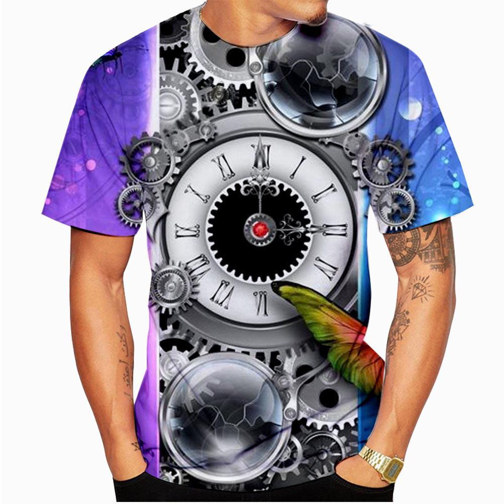 Футболки с циферблатом и 3D принтом, уличная мужская мода, Harajuku, повседневная футболка большого размера с круглым вырезом, летние футболки, топы, одежда