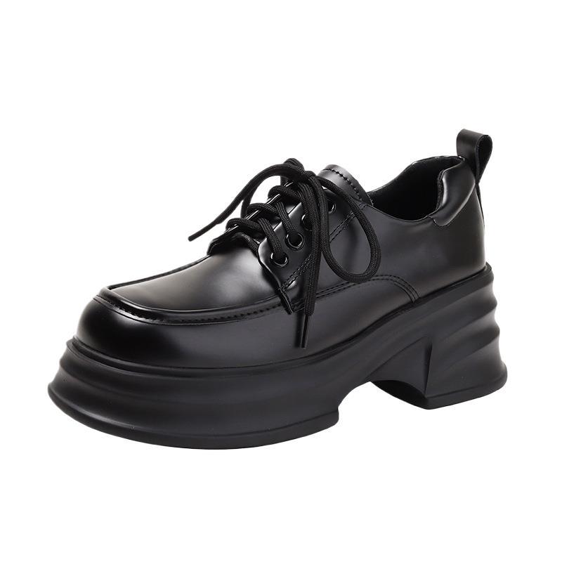 Женские туфли-туфли из натуральной кожи в британском стиле на шнуровке, модель 2025 года, маленькие, на высоком каблуке, с толстой подошвой, внутренняя высота увеличивается на 8 см.