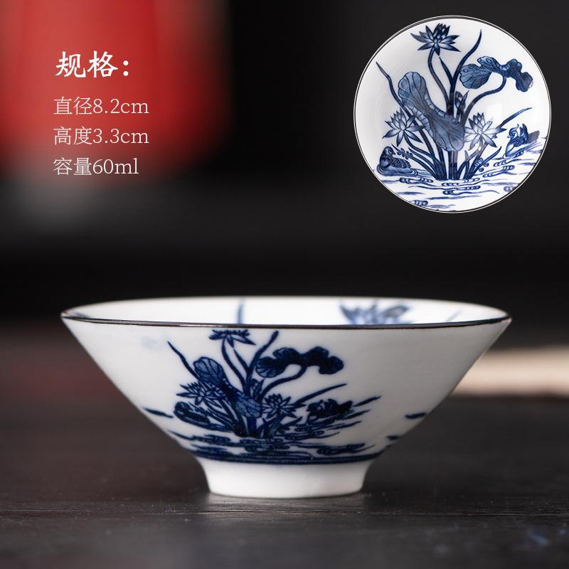 60ML Blue and White Porcelain Tea Cup Handmade Dragon Phoenix Fish Pavilion Chinese Kungfu Teacup Ceremony Teaware Master Cups