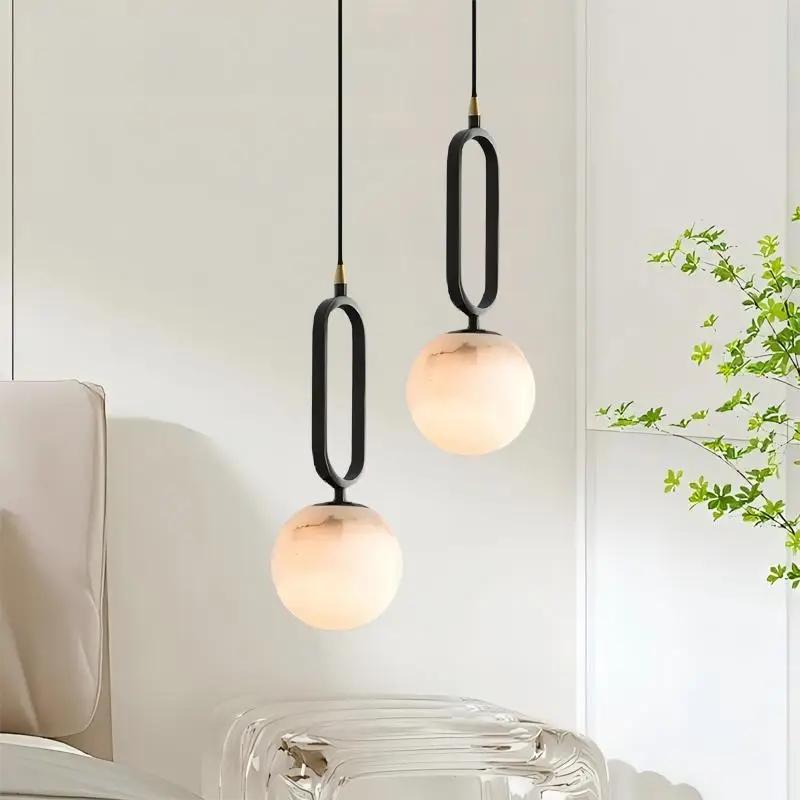 Modern Marble Pendant Light for Living Room Bedroom Bedside Hotel Hanging Lamp Ceiling Chandeliers Copper Decoration Home