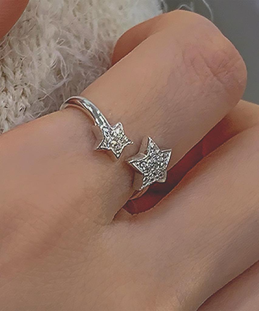 Helene Jewelry Открытое кольцо-звезда с двойным паве из серебра 925 пробы (Тип Б)