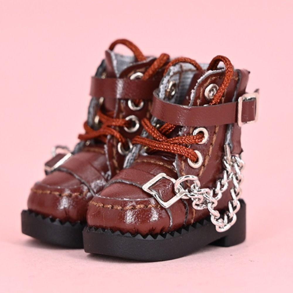 1 Pair High-Top Obitsu 11 Doll Boots Mini Metal Chain 1/12 Doll Leather Shoes High-Heeled Casual 1/12 Doll Boots Obitsu11