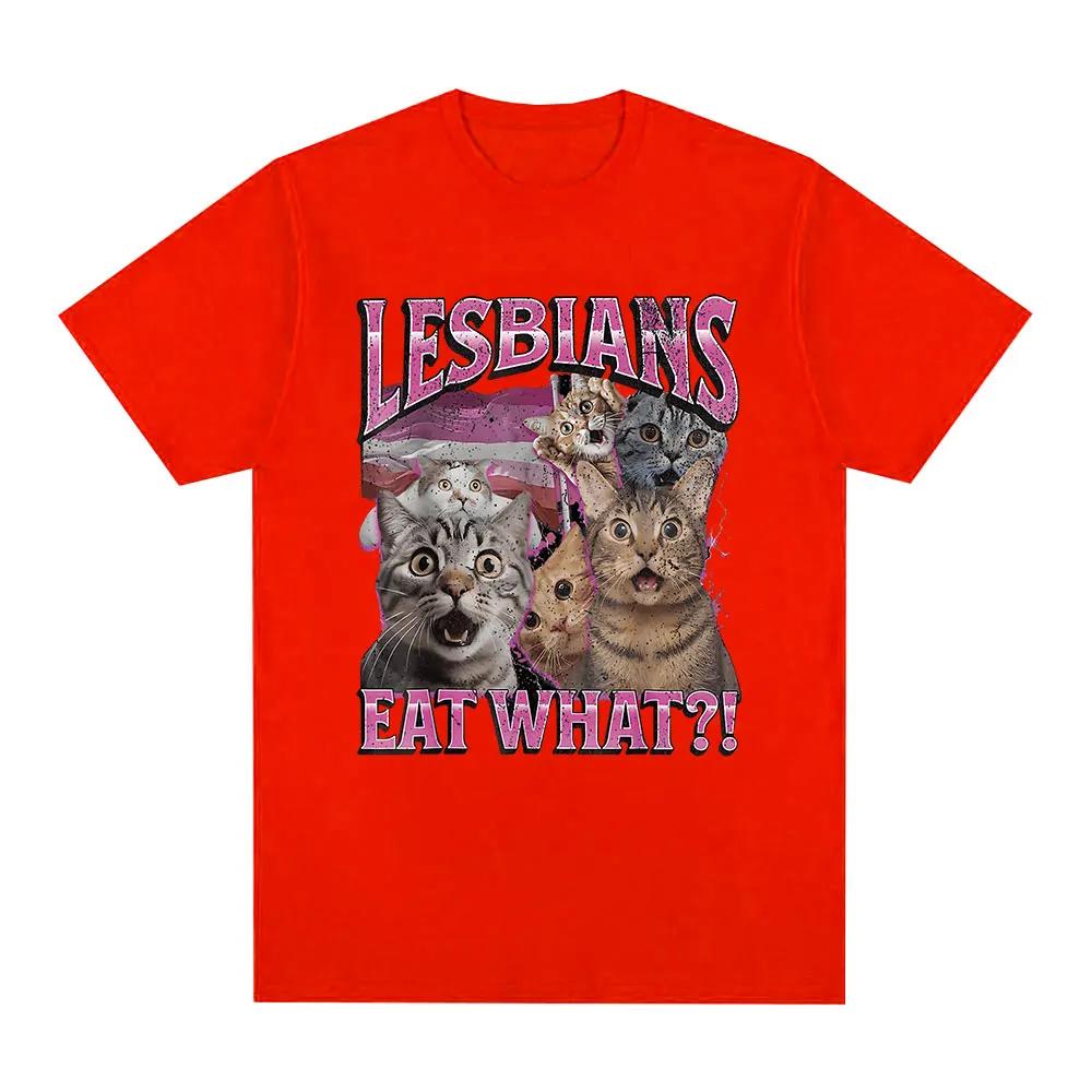 Esbians Eat What Funny Cat Lovers Meme Humor T Shirt Women Fashion Casual Sleeve Harajuku Short Sleeve Casual Aesthetic Clothes