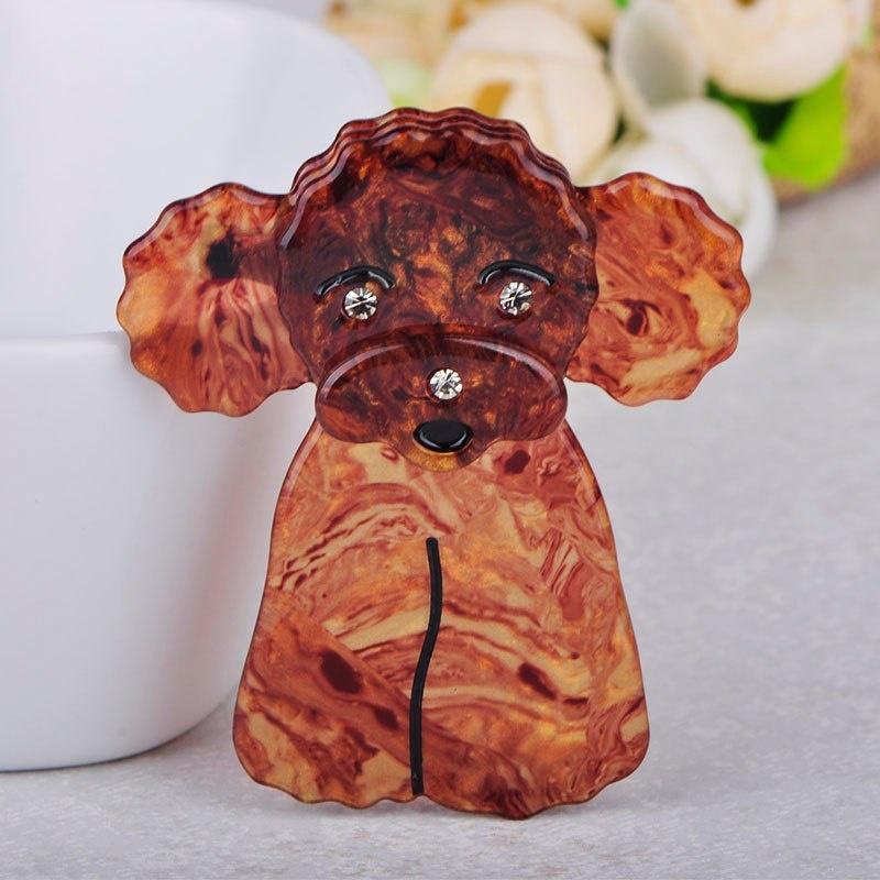 Blucome Lovely Brown Toy Poodle Dog Shape Brooch Animal Pattern Acrylic Corsage Pins