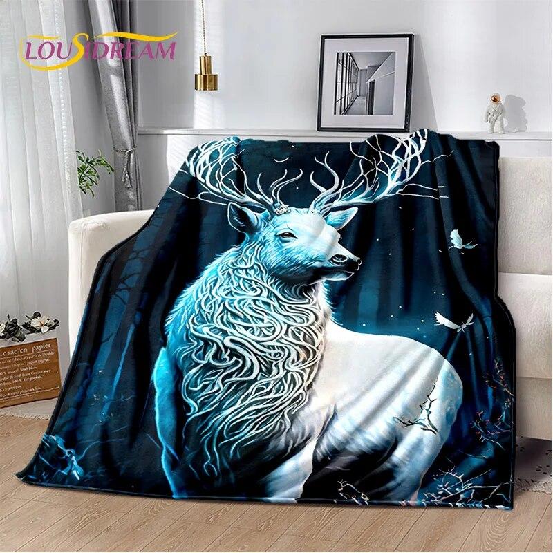 3D Dream Forest Christmas Elk Sika Deer Soft Plush Blanket,Flannel Blanket Throw Blanket for Living Room Bedroom Bed Sofa Cover