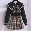 Комплект из двух предметов: рубашка с тонким воротником и клетчатая юбка на весну и осень