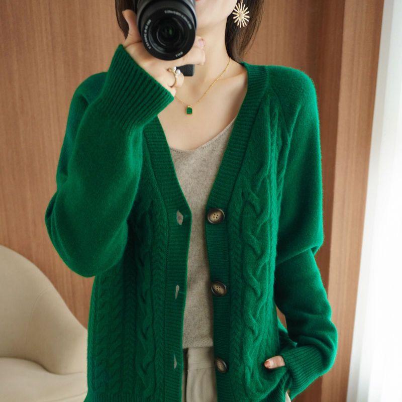Sweater Fried Dough Twist Cardigan Women 2022 Casual Solid V-neck Loose Long Sleeve Knitting Cardigan Women Coat Tops