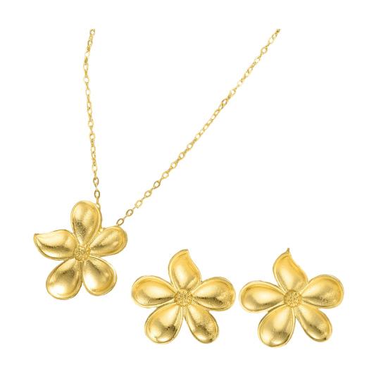2Pcs/Set Necklace Earrings Set Adjustable Length Choker Three-Dimensional Flower Design Necklace Stud Earrings