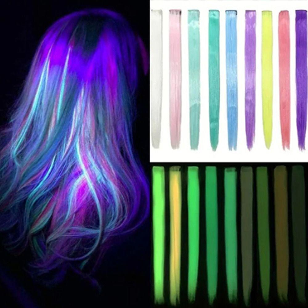 Hair Clips Luminous Hair Extensions Neon Fake Hair Colored Synthetic Hair Party