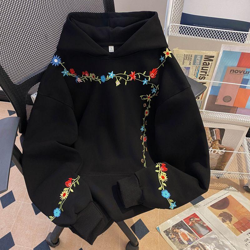 Long Sleeve Oversized Man Hoodies Vintage Floral Casual Loose Spring Autumn Women Pullover Sweatshirt Tops