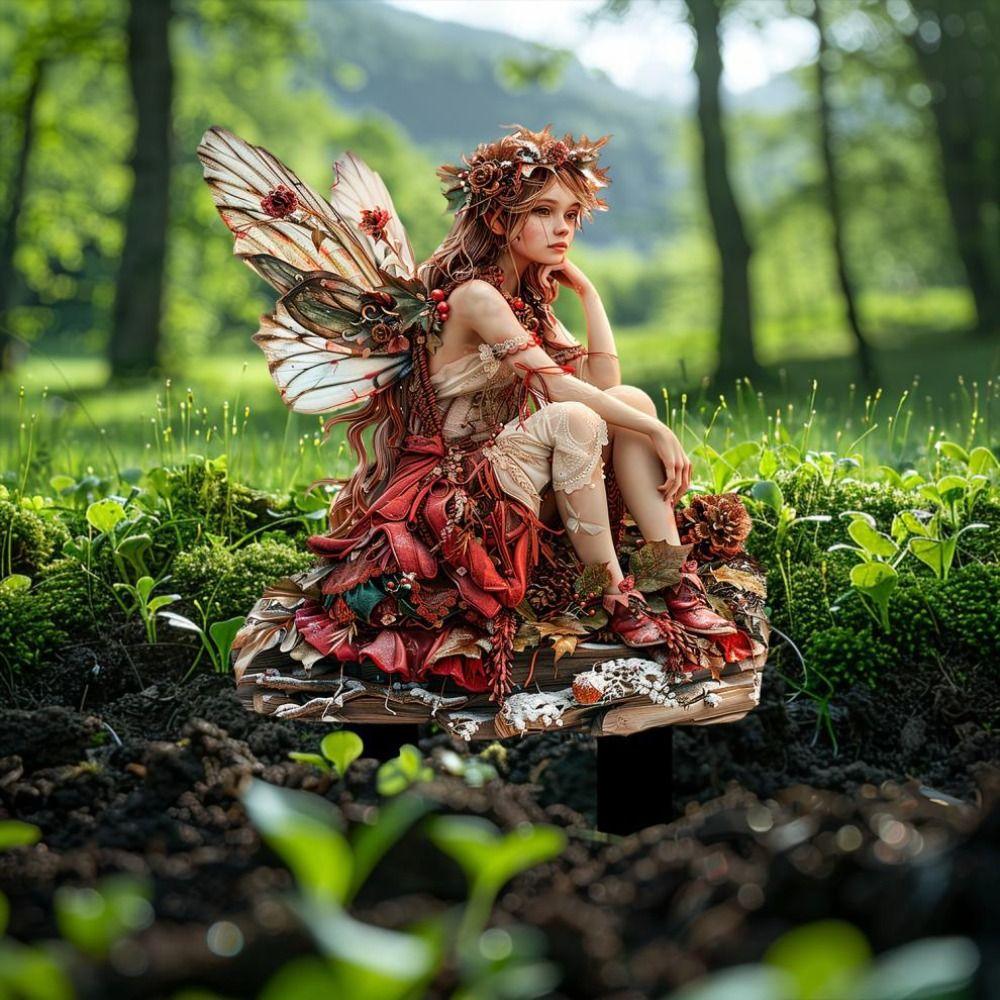 Милые Садовые Колья Акриловые Статуэтки Феи с Цветком Скульптуры Микроландшафты Садовый Колышек Уличный