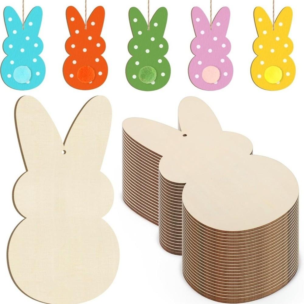24pcs/set Painting Toy Easter Bunny Wood Card DIY Color Blank Bunny Wood Slices Home Decor