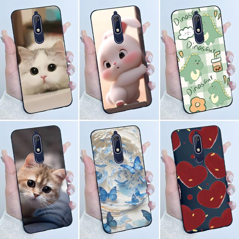 Милый Чехол Для Nokia 5.1/Nokia 5.1 Plus/Nokia X5/Nokia 5 Funda Чехол с Рисунком Защитная Крышка Мягкий Силикон Мультяшный Черный Корпус