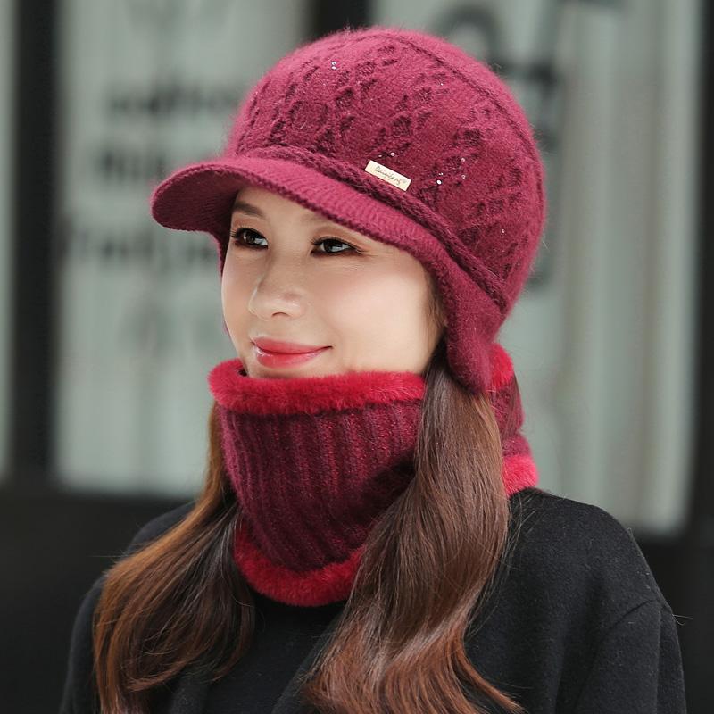 Популярная женская зимняя шапка, сохраняющая тепло, шапка с меховой подкладкой и комплект шарфа, теплые шапки для женщин, повседневная зимняя вязаная шапка с кроличьим мехом