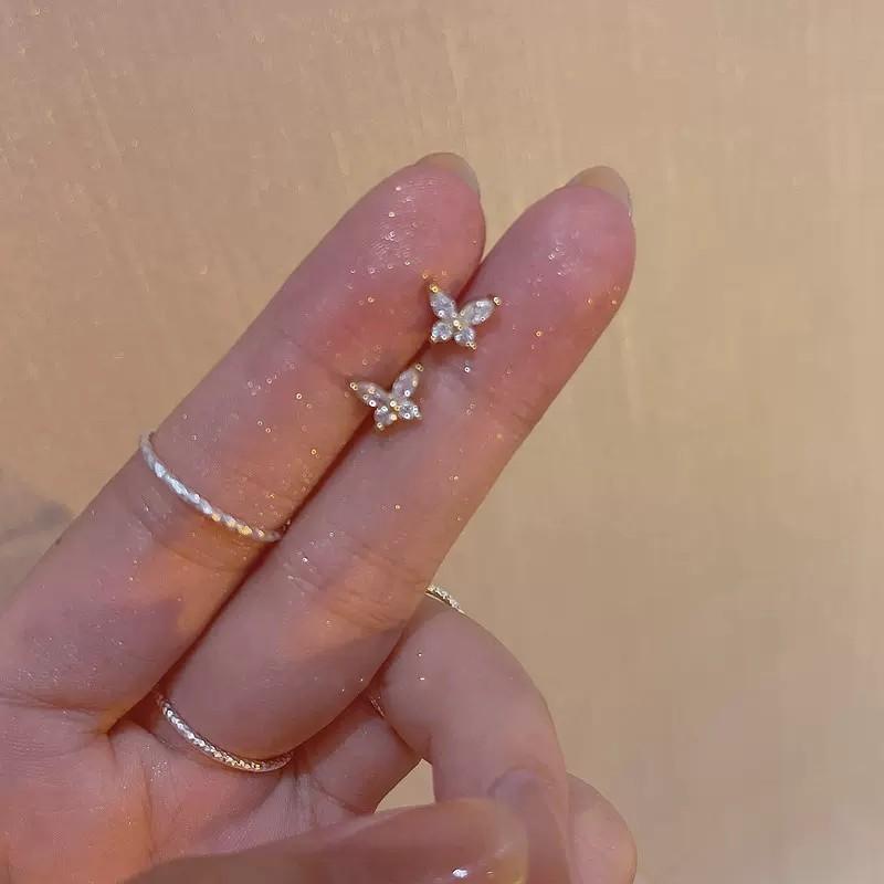 925 Sterling Silver Korean Inlaid Zircon Butterflies Stud Earrings for Women Wedding Parties Jewelry Accessories