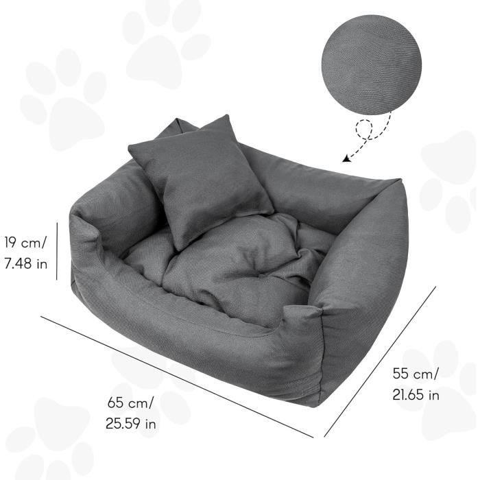 Creative Pets Coussin Chien 65 x 55 x 19 cm Gris | Panier Chien Lavable en Machine | Petit et Moyen Chien | Doux et Anti Stress