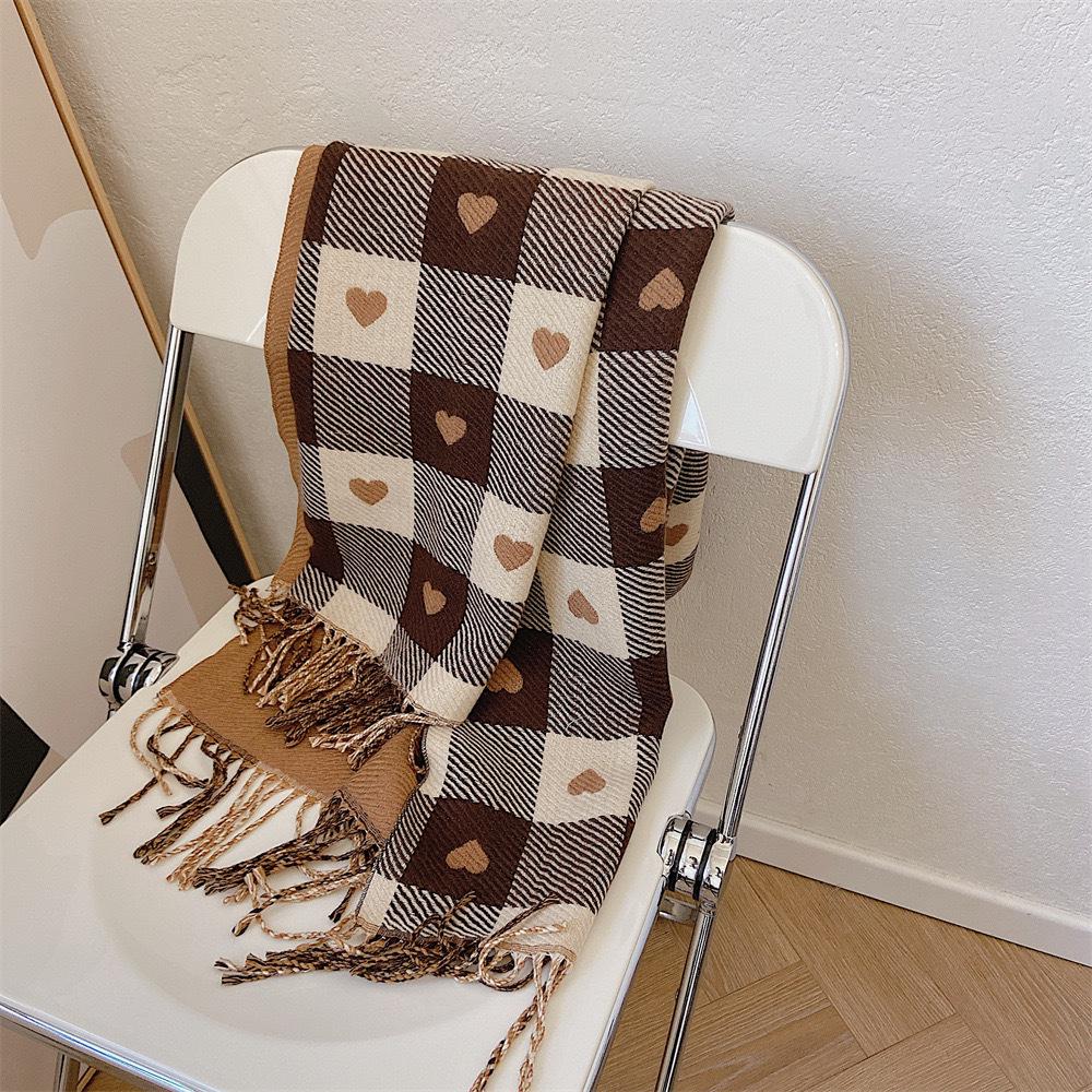 Korean-Style Plaid Cashmere-Inspired Scarf: Warm, Versatile Winter Shawl for Women