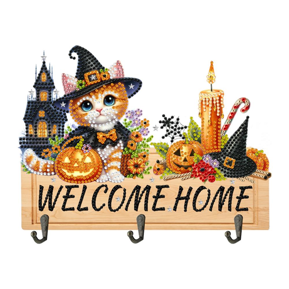 Wooden Diamond Art Hanging Hooks with 3 Hooks Rhinestone Painting Coat Hook Welcome Home Dog DIY Diamond Painting Art Hooks