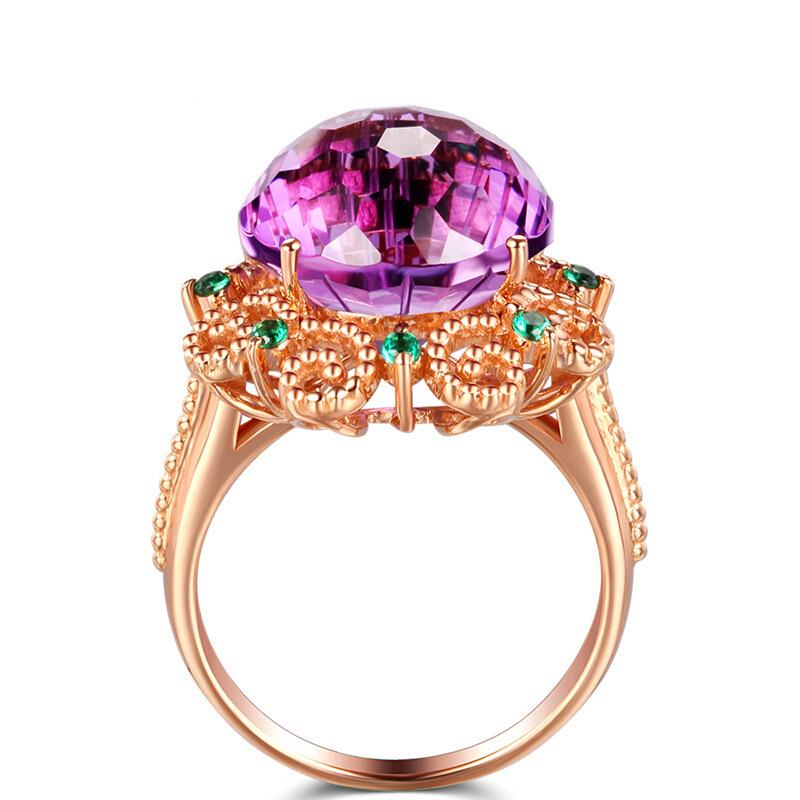 14k Rose Gold Real Amethyst Ring Women Anillos De Bizuteria Real Natural Amethyst Gemstone 14k Rose Gold Jewelry Anillos De Ring
