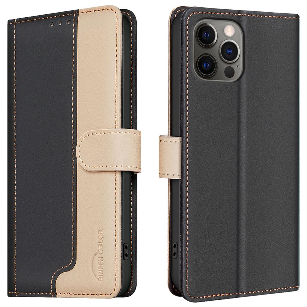 Для iPhone 14 Pro Max Кожаный чехол Сращивание цветов Подставка Чехол для телефона