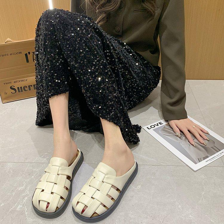 Тканые туфли-клетки для свиней женские летние на толстой подошве без каблука ленивые туфли новые весенне-осенние супер огонь с закрытым носком полушлепанцы