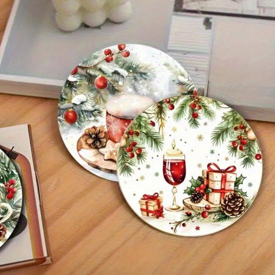 6 шт./набор Рождественская подставка Снежная сцена Принт сосновой ветки Подставки Водонепроницаемые Декоративные Рождественские настольные аксессуары