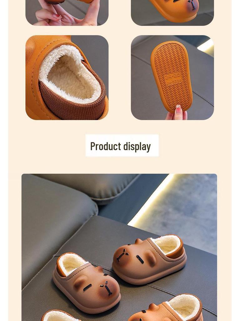 Capybara Kids' Winter Cartoon Cotton Slippers: Soft, Non-slip Indoor Shoes for Boys with Funny Step-on Design