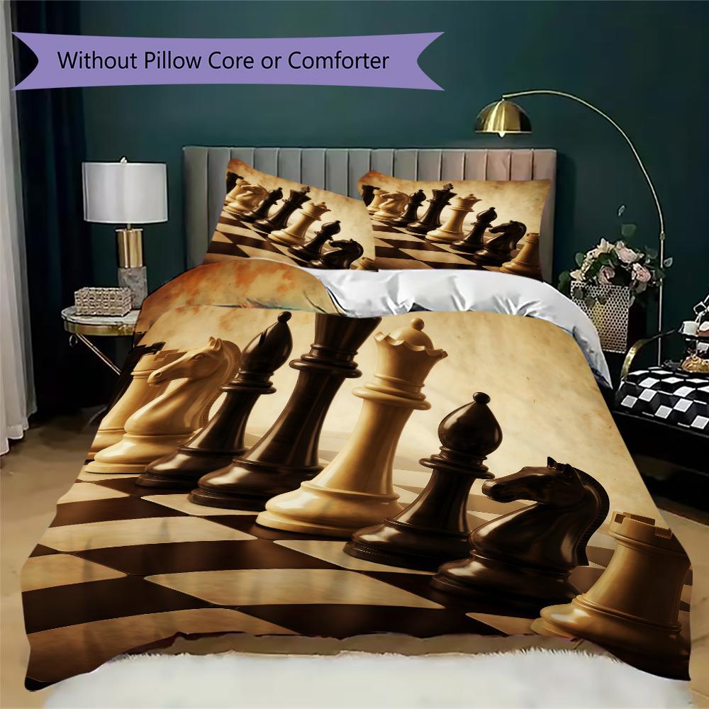 Chess Pattern Bedding uilt Set uilt Cover Pillowcase Home Decoration Birthday Gift (1 * duvet cover + 2 * pillowcase without core)
