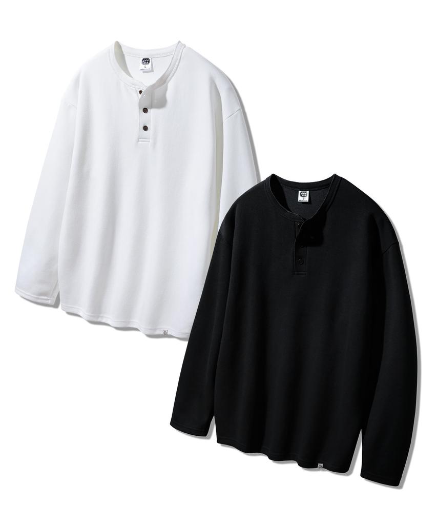 ALVINCLO [2Pack] 3-Button Henley Neck Loose Fit Long Sleeve Tee 2-Piece Package