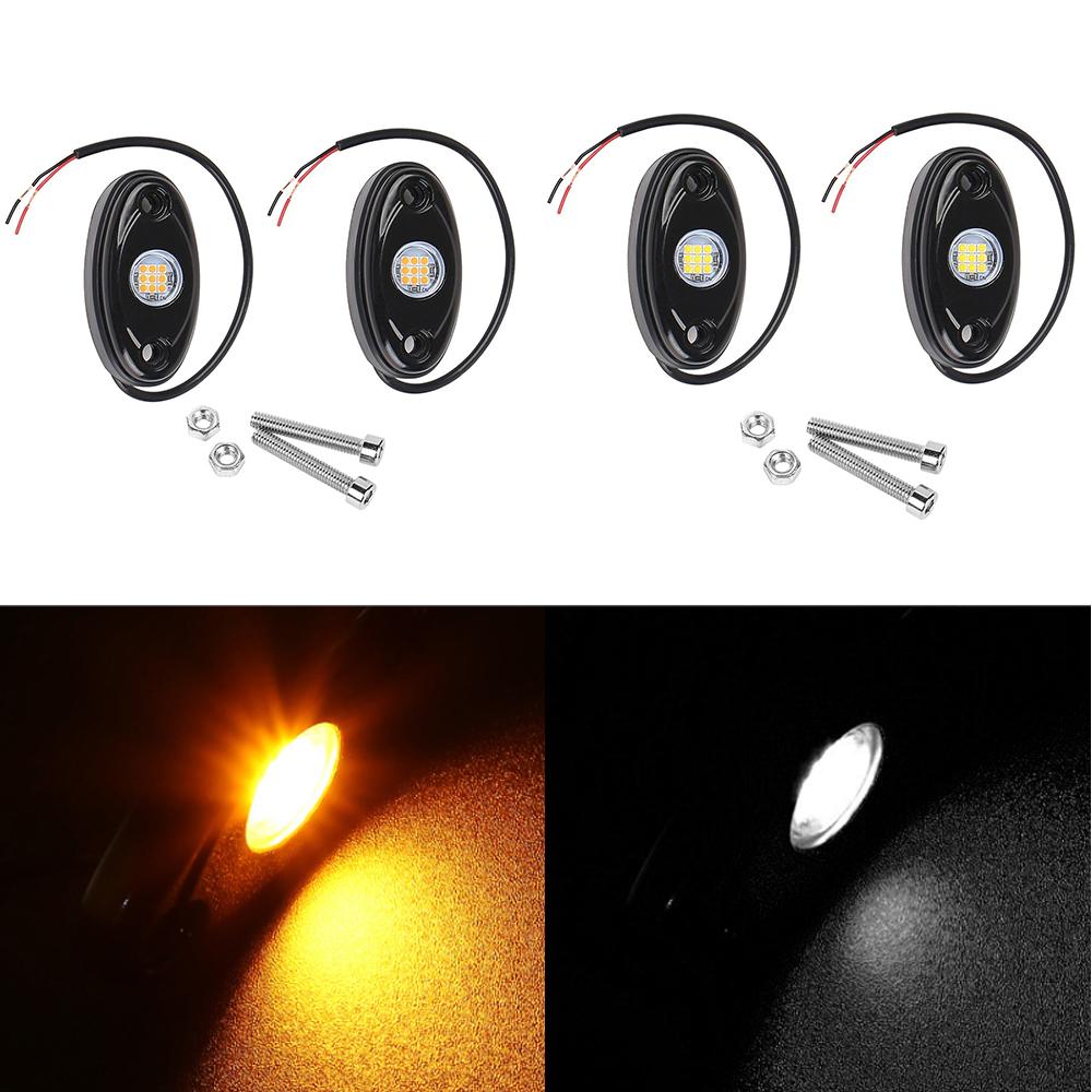 1 пара желто-белых светодиодных мини-ламп для подсветки днища внедорожников мощностью 9 Вт, подходит для большинства типов автомобилей, таких как седаны, внедорожники, грузовики и т. д.