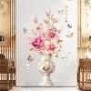 Chinese Style Peony Flower Vase Wall Sticker for Bedroom Living Room Self Adhesive Vinyl Wall Art Removable TV Background Decoration Home Decor