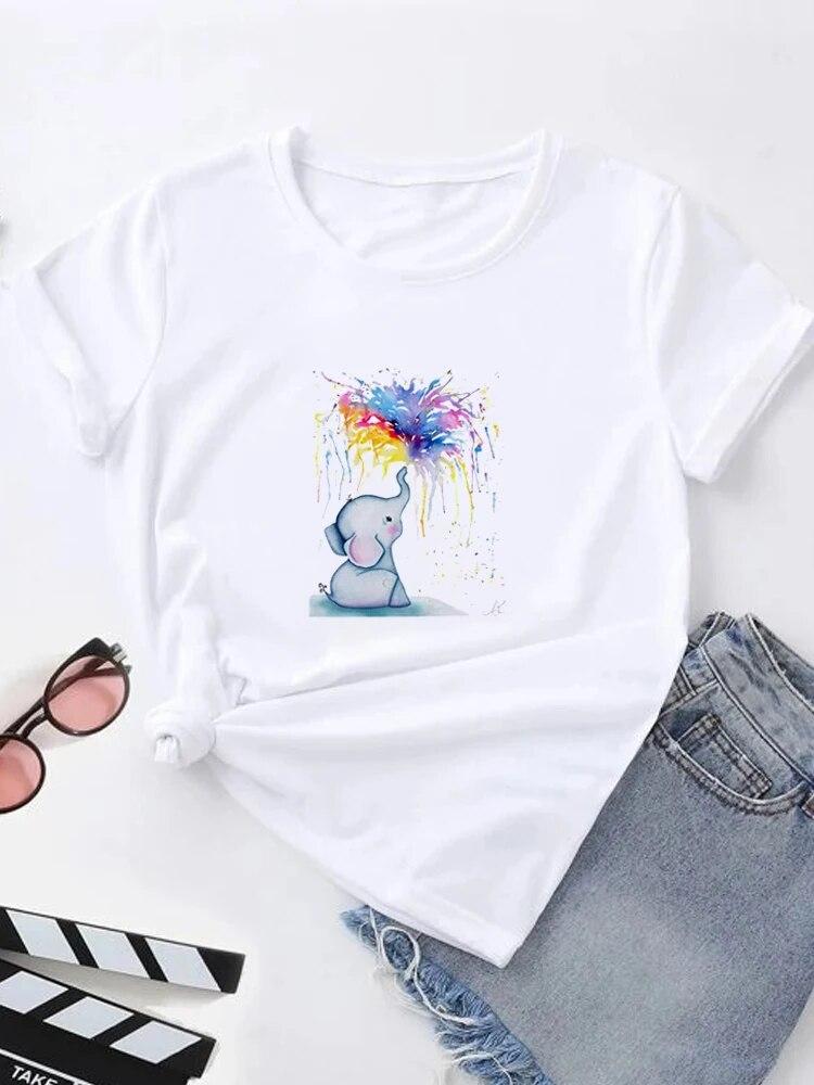 Футболка с летним принтом, женские футболки с рисунком Harajuku, корейская повседневная модная футболка с короткими рукавами Harajuku, белая футболка с круглым вырезом