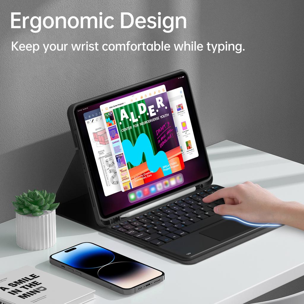 Wireless BT Keyboard USB Keypad with PU Leather Protecting Case for Tablet Compatible with iPad 10