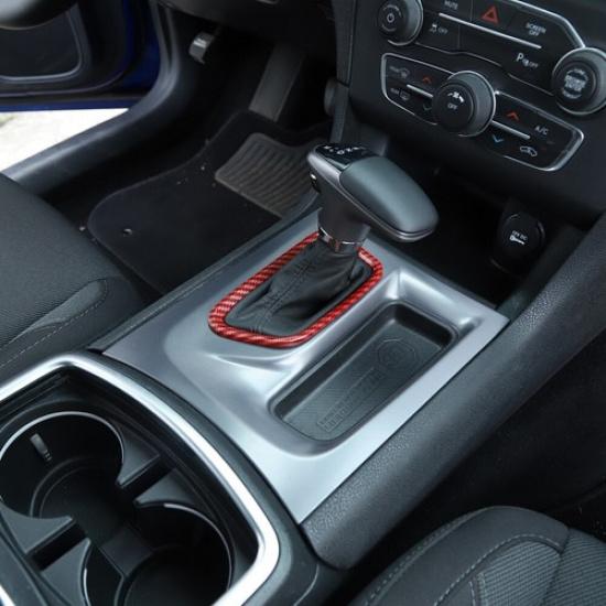 Central Gear Shifter Frame Trim Cover Bezel for Dodge Charger 2015-23 Red Carbon