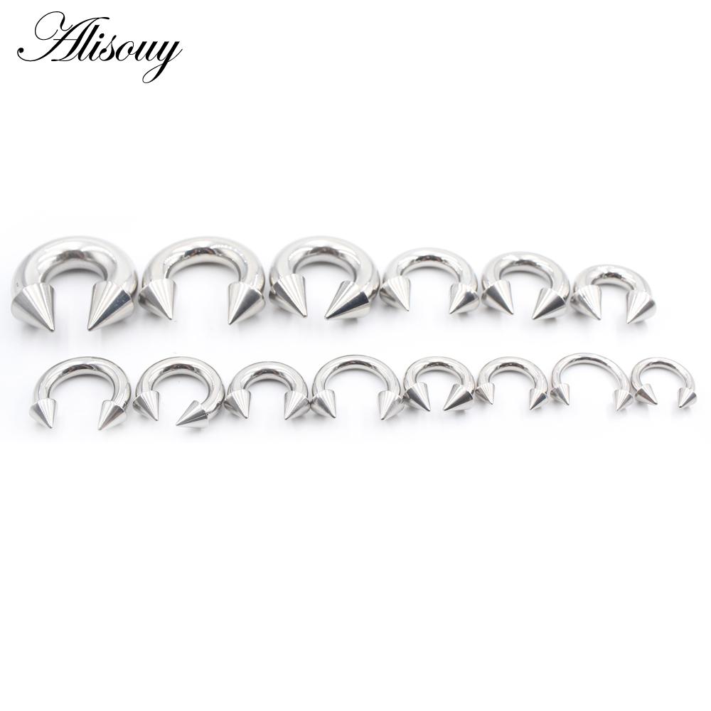 Alisouy 1PC Черный Шип Подкова Носовое Кольцо Stainelss Стальной Конус Большой Калибр Пирсинг Внутренняя Резьбовая Перегородка Ухо Расширитель Пробка