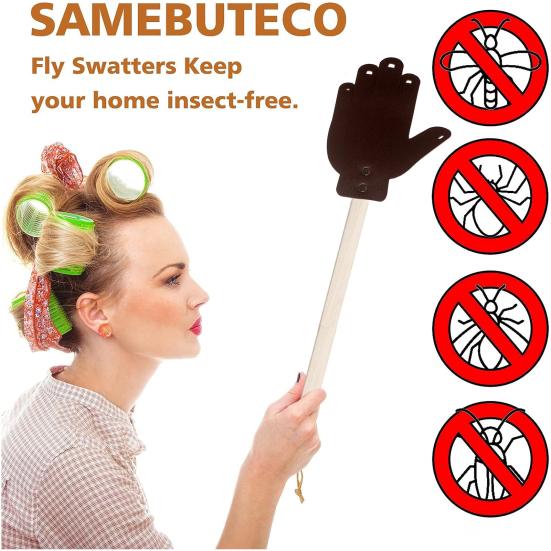 Heavy Duty Faux Leather Fly Swatter with Wood Handle Efficient Insect Catcher Comfortable Grip Easy to Store Palm Shape