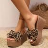 Women's Wedge Slippers Leopard Print Bow Tie Waterproof Platform  Slippers Outdoor Leisure Large Size Summer Zapatillas De Mujer
