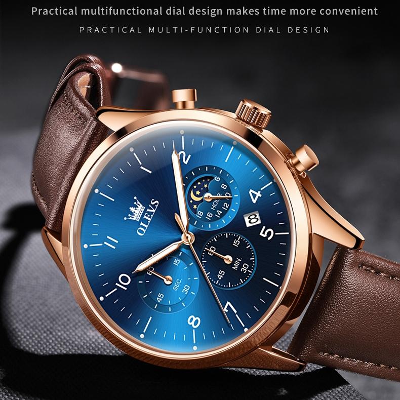 OLEVS Брендовые кварцевые часы, многофункциональные деловые водонепроницаемые мужские часы, мужские часы