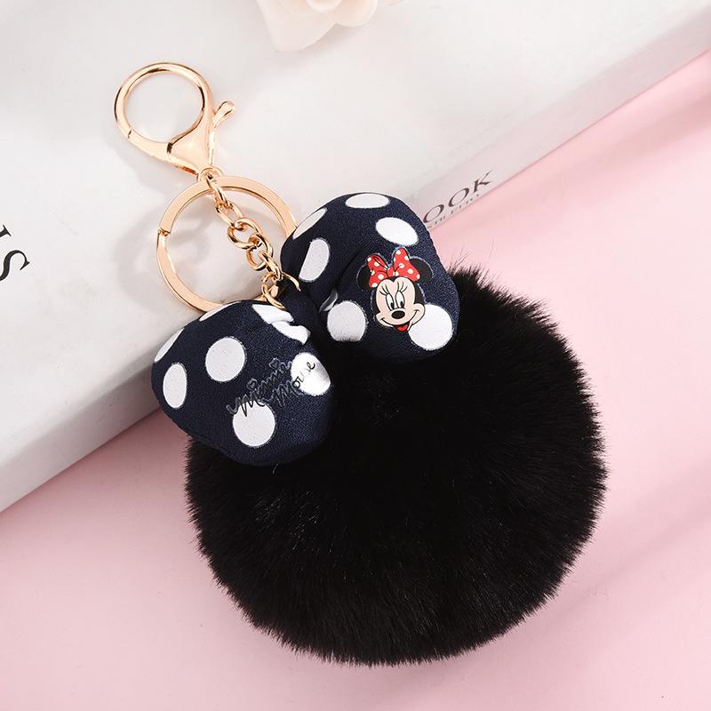 Minnie Plush Keychains Cartoon Polka Dot Bow Pom-Pom Key Ring Pendant Car Bag Ornament Girl Child Gift Toy