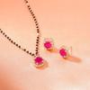 Sparkling Rose Gold Square Necklace with CZ Designer Mangalsutra Square Necklace Set with Ruby Stones for Women