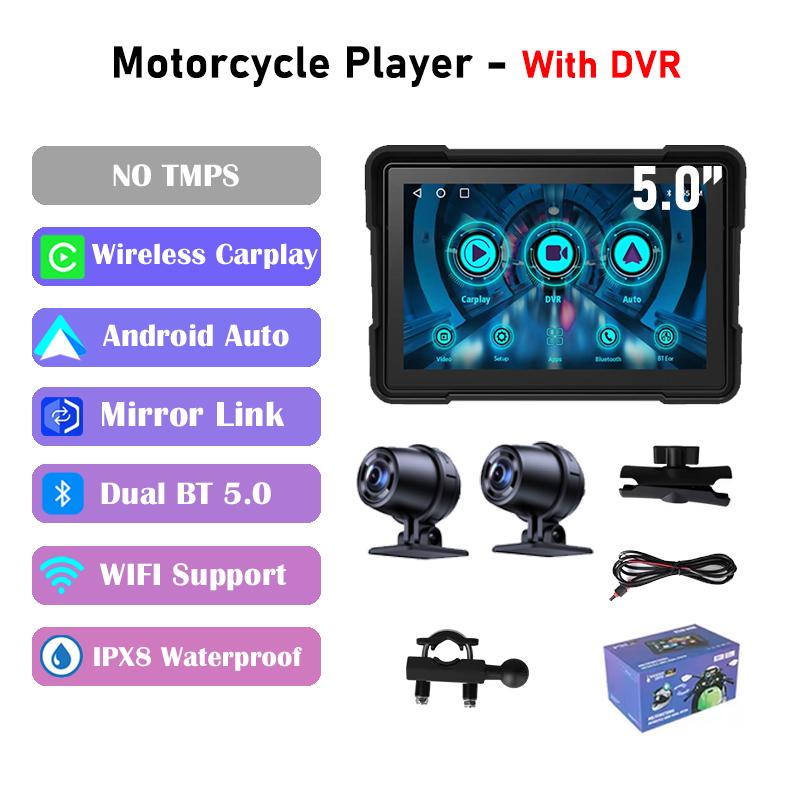 ДЛЯ мотоцикла Carplay Водонепроницаемый 1080P 5-дюймовый WiFi беспроводной Android-Auto DVR монитор Видеорегистратор GPS навигация TPMS Удобный для переноски