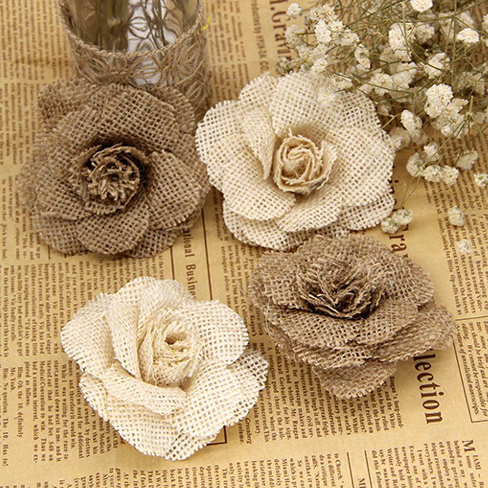 Party Supplies Rose Heads Handmade Flowers Natural Hessian Jute Burlap Retro Wedding Decoration