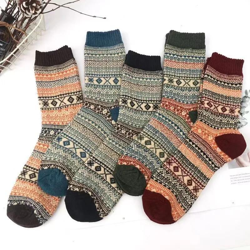 5 Pairs Personalized Knitted Wool Socks Ethnic Style Retro Socks Wool Socks Piled and Thickened Winter