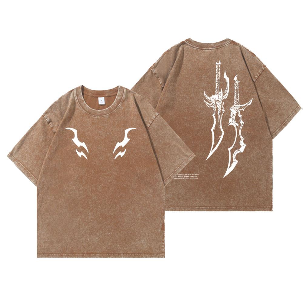 Anime Solo Leveling Print Vintage Washed Tshirt Harajuku Graphic Men Women Summer T Shirt Casual Cotton Loose Top