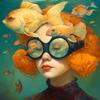 Surrealist Female Portrait Oil On Canvas Wall Art Fantastic Fantasy Fish and Girl Poster Printed Living Room Home Decor