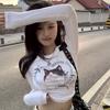 Girls Cartoon Tees Long Sleeve Women Y2K Tops Inner Tops Cute Street Wear