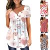 Women's Fashion Print Loose Casual Short Sleeve V-Neck Live Button Top
