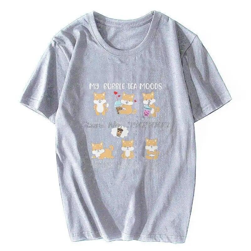 Shiba Inu Bubble Tea T-Shirt Women Boba Tea Do Essentials Print Cotton Girl TShirt Unisex O-neck Tshirt Hip Hop Tees Tops